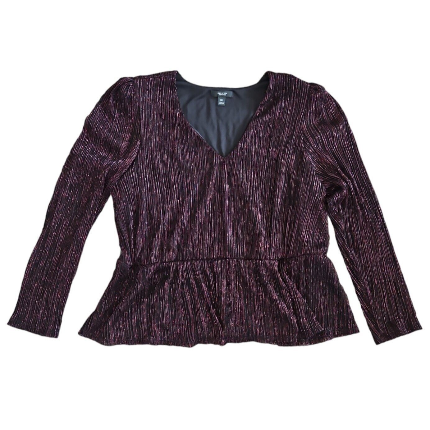 Simply Vera Wang Blouse Womens Xxl Burgundy Black Shimmer Night Out Sheer Long